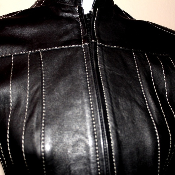 Lambskin Leather Jacket Motor Jacket, Pinstripped - Picture 4 of 8